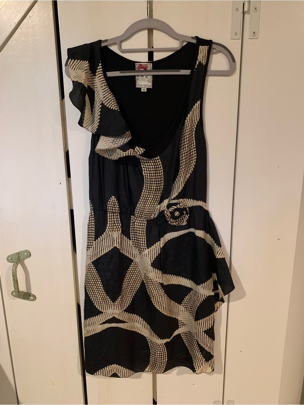 Yoana Baraschi Black and Cream One-Shoulder Ruffle Dress